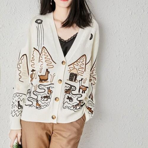 Harajuku Vintage Sweater Women Autumn long Sleeve Loose Knitted Sweaters Printed Casual Cardigan roupas femininas 2020