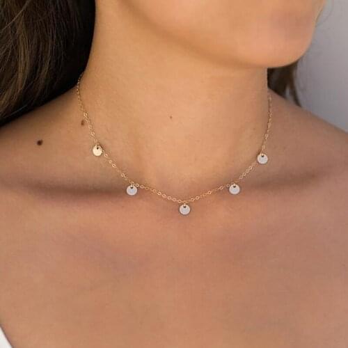 Simple Gold Silver Chain Choker Necklace Charms Women Exquisite Sequins Clavicle Necklace Pendant Collares Jewelry