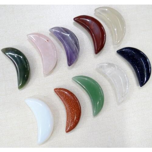 2020 New Natural Quartz Stone Crystal Amethyst Sculpture Moon Pendant For DIY Jewelry Making Necklace No Hole 8pcs