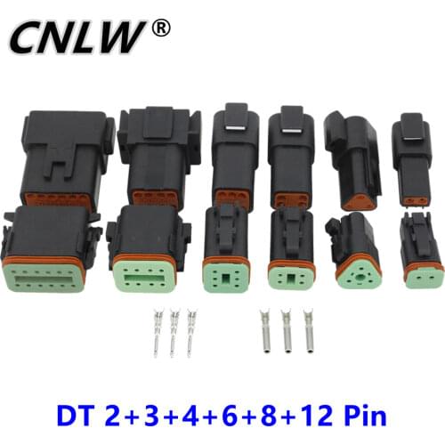 6 Sets Black DT DT06/DT04 (2+3+4+6+8+12)Pin Engine/Gearbox Waterproof Electrical Connector For Car,Bus,Motor,Truck22-16AWG