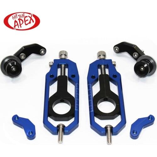 Aluminum CNC Motorcycle Chain Tensioners kit for Yamaha YZF-R1 2004 2005 Catena Axle Spindle Parts Adjuster With Paddock Bobbins