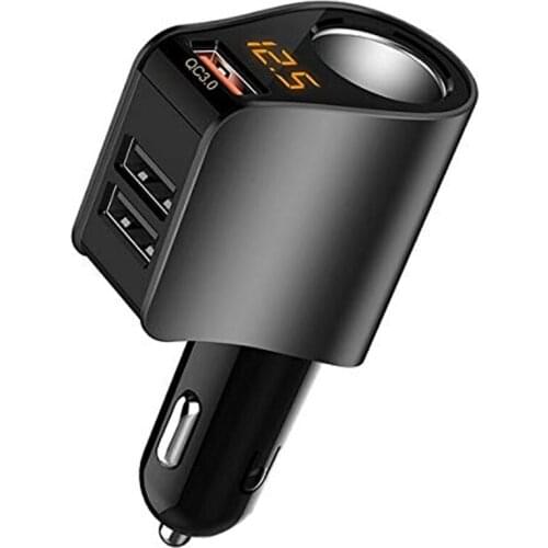 Car Charger Extension Cigarette Lighter Adapter,Socket Splitter with 3 USB and Voltage Meter
