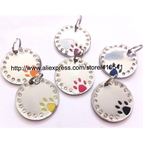 DHL Free Shipoping 500 PCS/LOT Pet Tags Mix Colors Dog Name Tags Zinc Alloy Crystal Round Shape Pet ID Tag Puppy Dog Cat Tags