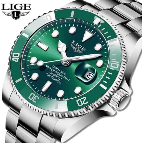 LIGE Top Brand Luxury Fashion Diver Watch Men 30ATM Waterproof Date Clock Sport Watches Mens Quartz Wristwatch Relogio Masculino