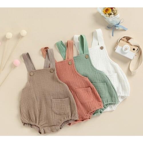 Newborn Toddler Baby Girl Romper Jumpsuit Infant Clothes Sleeveless Pocket Solid Color Romper Outfit Sunsuit