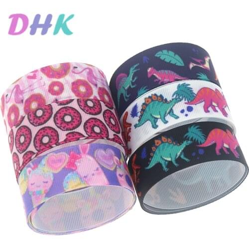 DHK 50yards Donut cupcake dinosaur Printed Grosgrain Ribbon Accessory Hairbow Headwear Decoration DIY Wholesale OEM S1200