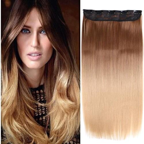 Mtmei Hair 22" Long Straight 5 Clip In Hair Extension High Temperature Fiber Natural Wavy Fake Hairpiece Black Brown Blonde