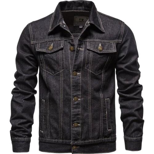 New 2021 Cotton Lapel Denim Jacket Men Casual Solid Color Streetwear High Quality Jeans Jacket Men Autumn Slim Fit Mens Jackets