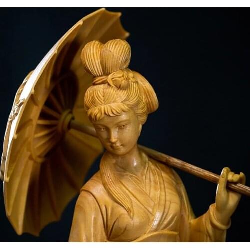 20CM Classic Beauty Figure, Hand Carved Wood, Carved Solid Wood Statues, Jiangnan, Modern Chinese Style, Dec