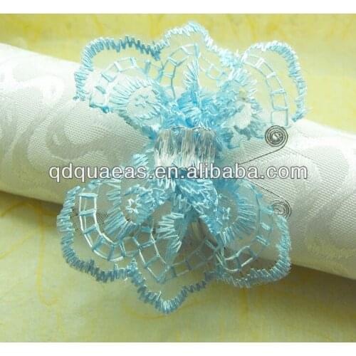 Napkin rings light blue silk lace flower wedding decoration, napkin holder
