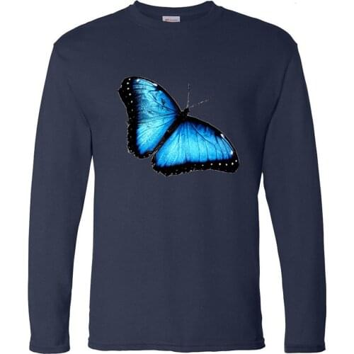 Beautiful Blue Butterfly Round Neck Tops Long Sleeve Tee T-Shirts Mans T-shirt Camiseta Streetwear Karate Kid T Shirt Tshirts