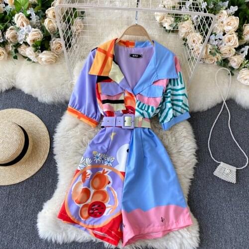 Muti-Color Linen summer woman dress Turn Down Collar with belt loops Casual holiday dresses for women Short Sleeves a-Line robes