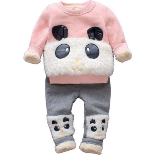 2017 New Children Clothing Sets Baby Girls Boys Winter Warm Clothes 2pcs Cute Panda Velvet Christmas Outfits Suit Shirt+Pant