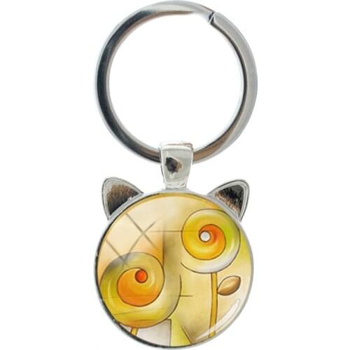 NEW Flower Pattern Keychain Handmade Silver Plated Cat Ear Keychain Novelty Mens and Womens Bags Accessories Jewelry