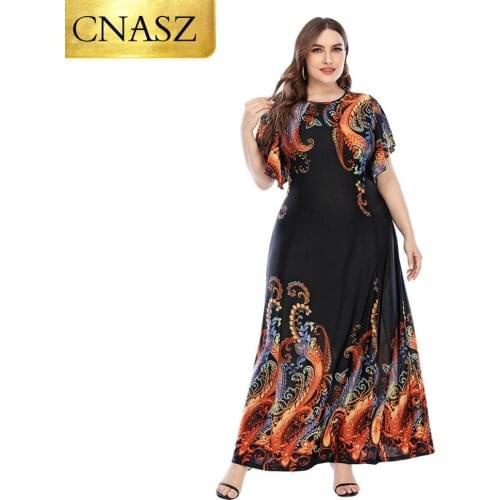 2020 New Summer Plus Size Womens New Printed Big Swing Dress Bohemian Long Skirt Fashion Ladies Plus Size Dress