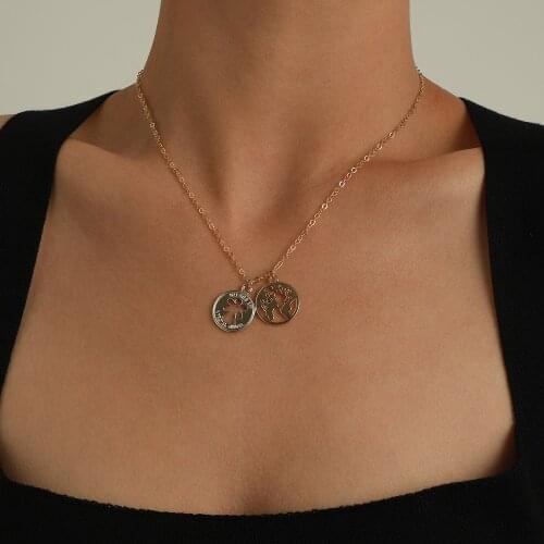 Geometric Map Flower Disc Pendant Necklace for Women Clavicle Chain Short Necklaces 2021 Fashion Jewelry Simple New