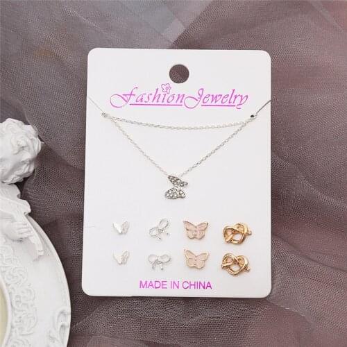 Necklace/Earrings Jewelry Sets for Women 2020 New Fashion Crystal Butterfly Pendant Necklace Cute Bowknot Heart Stud Earrings