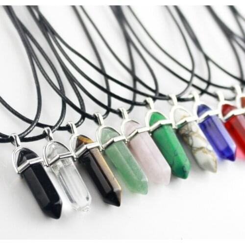 2019 Unisex Fire Storm Wish Natural Stone Hexagonal Pillar Pendant Necklace Fashionable Natural Crystal Hexag Jewelry Wholesale