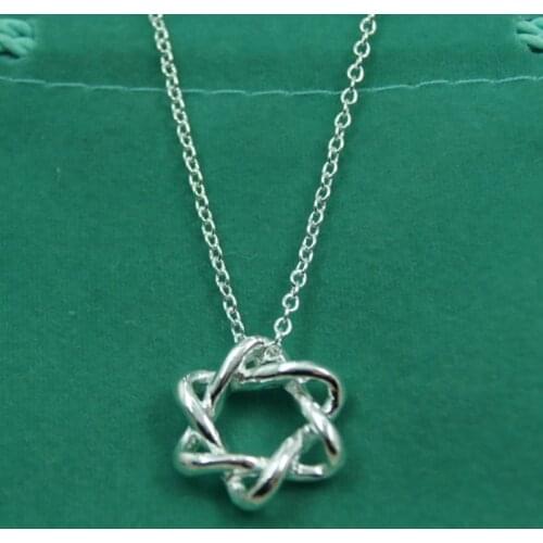 925 Silver Six-pointed Star Pendant Necklace For Women Engagement Wedding Charm Jewelry Gift