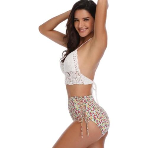 Split swimsuit women sexy high elasticity durable one-piece swimsuit multicolor printed ruffled bikini with chest pad high waist