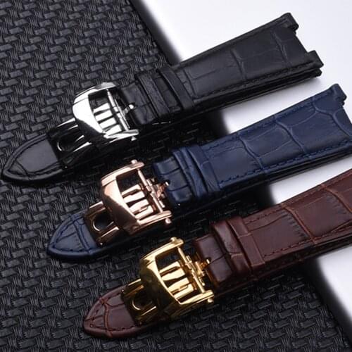 25mm Genuine Leather watch strap for Patek PP 5711 / 5712G Nautilus wristband men dedicated notch bracelet Folding Clasp