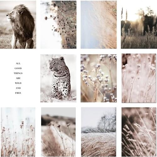 Nordic Plant Natural Landscape Painting Poster Living Room Wall Decoration Animal Lion Cheetah Canvas Art Home Decor