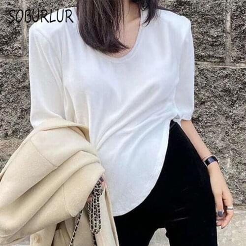 SOBURLUR Summer Basic Womens T-shirts Oversize White T shirt Crop Tops Woman Clothes Tunics Blousas Girls Lady All-match Female