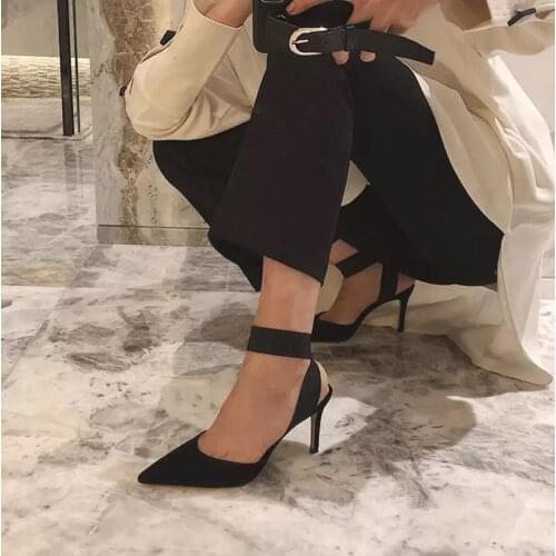 Pointed-Toe Single Shoes Womens Elastic High Heels Temperament All-match Suede Net Red Fairy Lady Womens Shoes Women Sandals