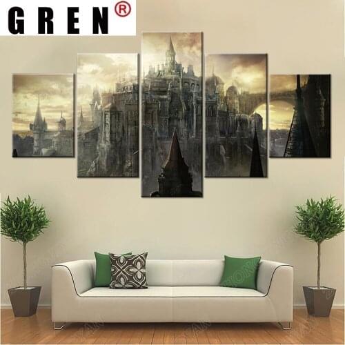 GREN Spectacular Home Decor Canvas Painting Modular Pictures 5 Pieces Game Dark Souls III Castle Poster Modern Canvas HD Print