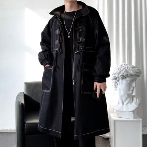 New Mens Korean Streetwear Long Windbreaker 2021 Fashion New Male Coat Punk Style Casual Big Pocket Woman Jackets Clothing 3XL