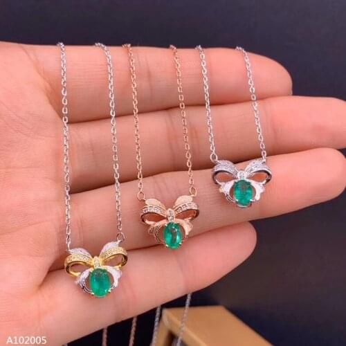 Jewelry 925 sterling silver inlaid natural emerald gemstone girl pendant necklace gold white gold rose gold fashion face luxury