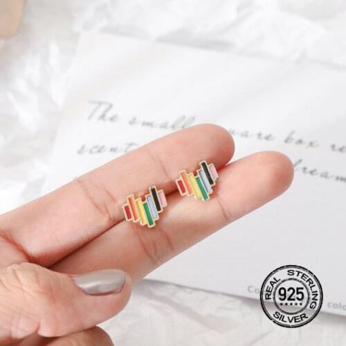 S925 Silver Needle Earrings For Women Rainbow Heart Korean Simple Mini Design Girl Accessories Fashion Sweet Cute Jewelry INEFFA