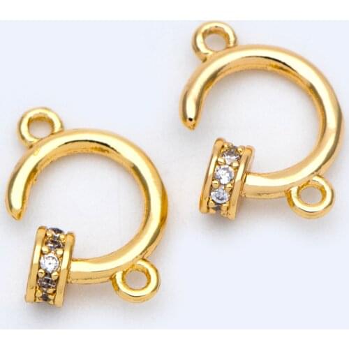 10pcs CZ Paved Gold Connector Charms 13x10mm, Gold plated Brass Ring Pendants (GB-872)