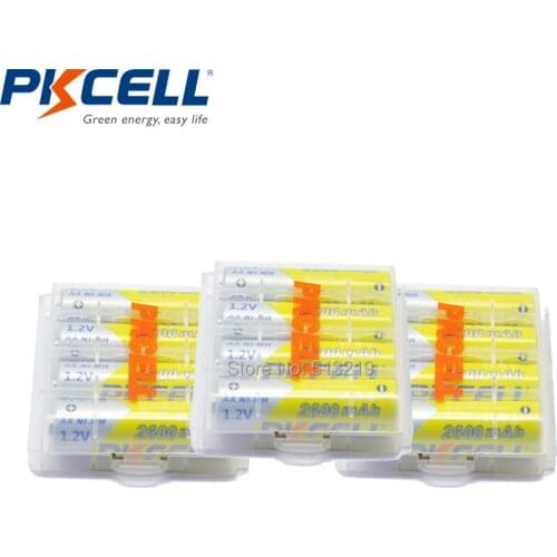 12PCS PKCELL 1.2v 2300-2600mah AA battery NIMH rechargeable battery and 3PCS battery holder box/cases for AA/AAA batteries