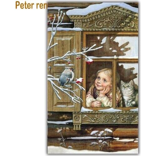 3D Diamond painting beauty cross stitch diamond embroidery portrait 5d Square/Round diamond Mosaic Rhinestone Outside the window