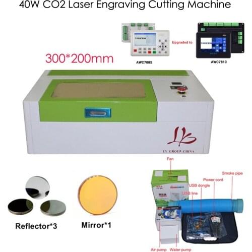 40W 300*200mm Mini CO2 Laser Engraving Cutting Machine 3020 Laser with USB Sport Blowing Antiflaming System Red Light Alignment