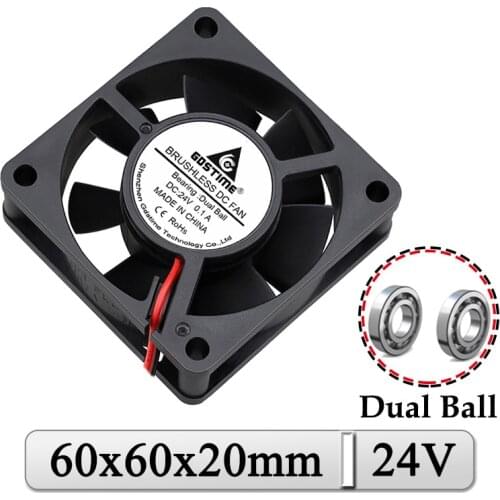 5Pcs/Lot Gdstime 24V 60x60x20mm 60mm Dual Ball DC Brushless Industrial Case Cooling 6020 6cm Axial Exhaust 3D Printer Cooler Fan
