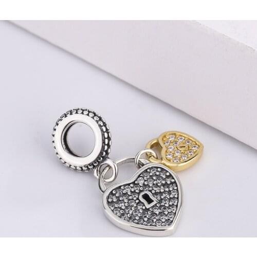 925 Sterling Silver Heart Pendant Charm Bracelet Crystal Valentines Day Bead Fit Dangle Necklace DIY Jewelry Gift Couple