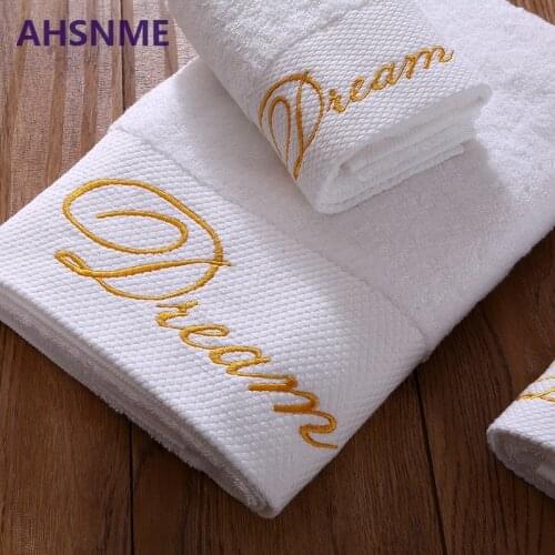 AHSNME super soft and thick white 100% cotton towel 70x140cm weight 600g and two towels 35x75cm gold LOGO embroidery Beach towel