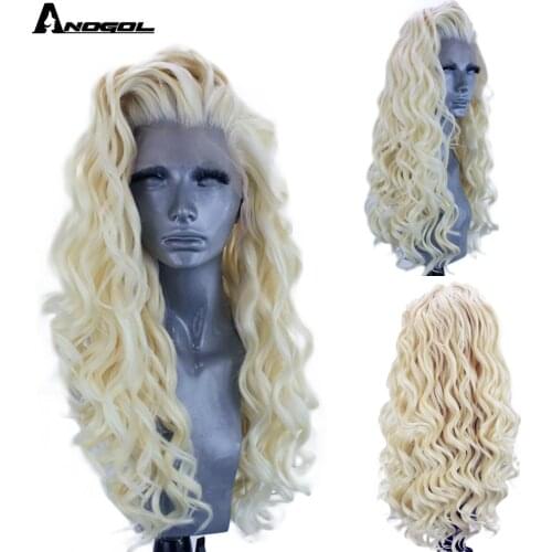Anogol Platinum Blonde Synthetic Lace Front Wig Free Part Long Afro Kinky Curly Wig High Temperature Fiber For women