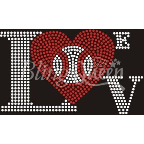 BlingQueen 25PCS/LOT Korean Rhinestone Heat Transfers Love Baseball Design