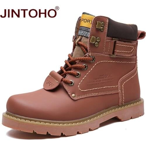 JINTOHO Winter Men Boots High Quality Male Genuine Leather Boots Work & Safety Boots Fashion Winter Genuine Leather Work Shoes