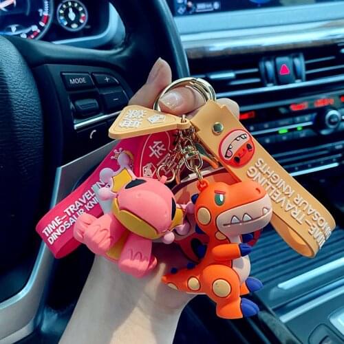 Little Fire Dragon Pterodactyl Keychain Triceratops Long-necked Dinosaur Key Chain Bag Car Cute Pendant Key Ring Gifts for Boy