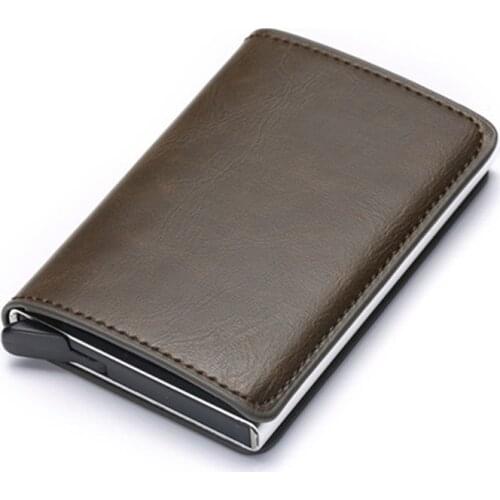 Bycobecy Credit Card Holder Wallet Men Women Metal RFID Vintage Aluminium Bag Crazy Horse PU Leather Bank Cardholder Case New