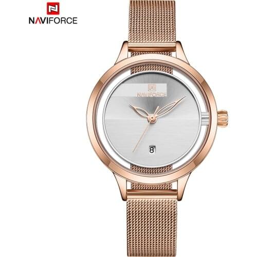 2021NAVIFORCE Fashion Women‘s Watches Top Brand Luxury Ladies Mesh Band Cloth Watch Stainless Waterproof Quartz Wristwatch Drops