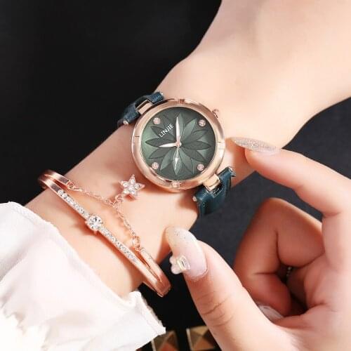 Hot Sale Women Dress Watches Ladies Bracelet Flower Watch Casual Leather Sports Quartz Wristwatches Clock Relogio Feminino