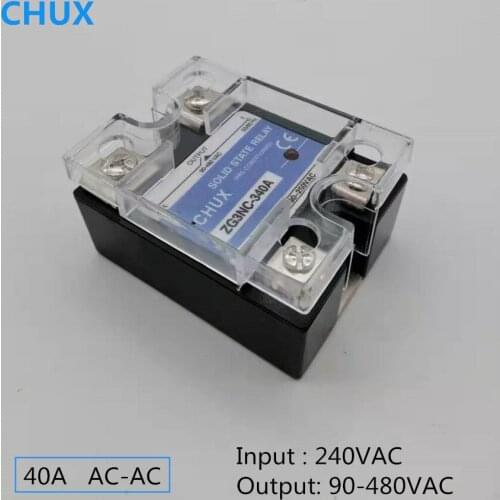CHUX SSR Solid State Relay 40A AC to AC Single Phase 220V AC Input 480VAC Output SSR-40AA Solid State Relays