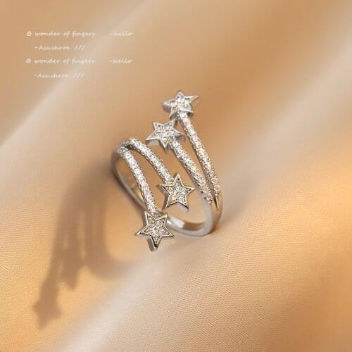 Design Womens Elegant Silvery Star Opening Rings Korean Fashion Jewelry Party Girls Sexy Finger Set Accessories For Woman‘s