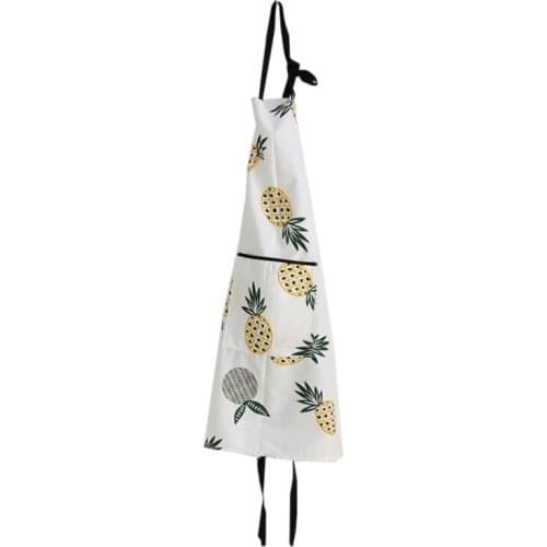 Pineapple Printed Nordic Style Cotton Kitchen Aprons With Adjustable Neck Strap And Pockets Sleeveless BBQ Baking Cooking