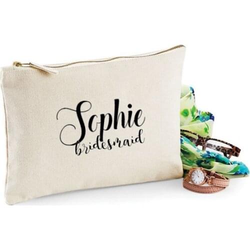 Customized wedding bridesmaid bride Make Up makeup comestic Canvas favor Bags Bridal Party Bags toiletry zipper pouches